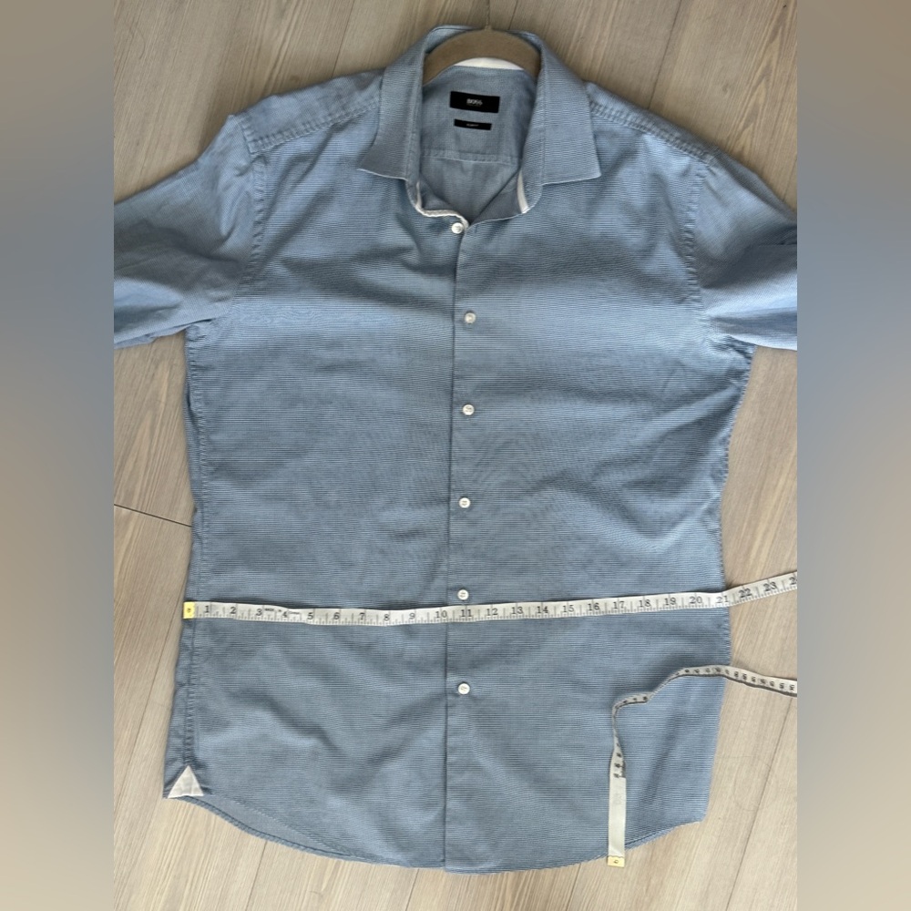 BOSS - Slim-fit shirt in  blue geometric-print Size 42 16 1/2 - Picture 13 of 16